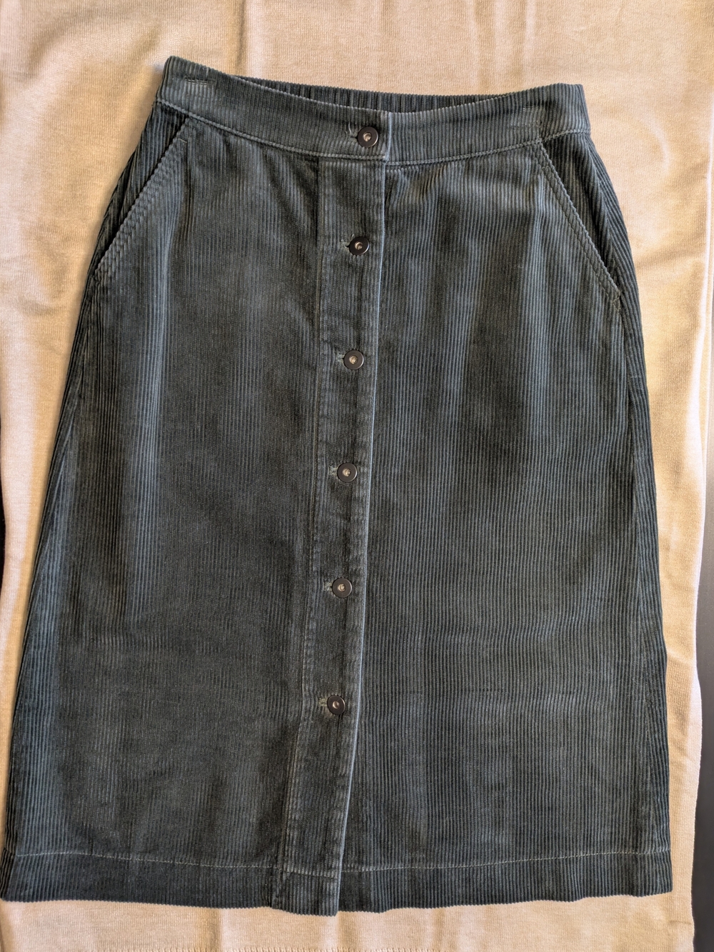 Uniqlo Dark Green Button-Front Corduroy A-Line Skirt Sz S